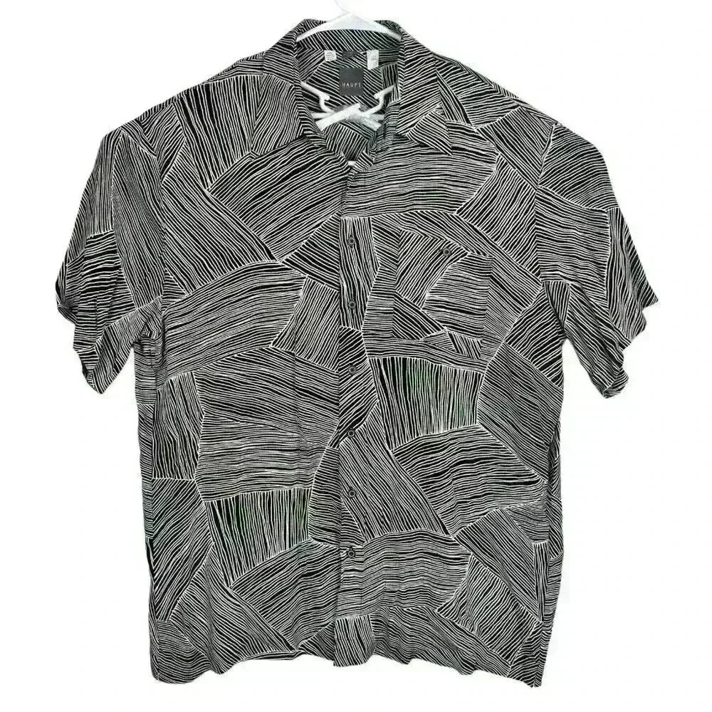 Haupt Shirt‎ Mens 44 XL Abstract Short Sleeve Button Up Germany Viscose /602